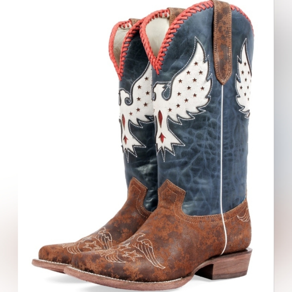 JB Dillon Morning Glory Cowboy Boots with Embroidered Eagles Women's 9 B